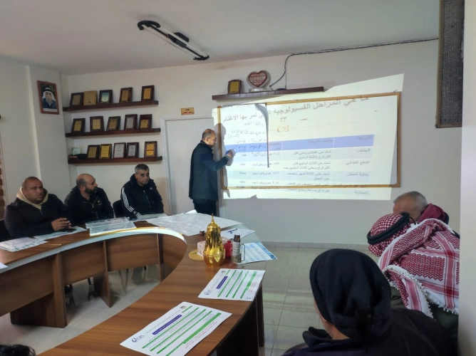 Ministry of Agriculture: South Hebron Agriculture Department implements a series of guidance meetings for sheep breeders in "Al-Sarra" community as part of the "My Initiative" project