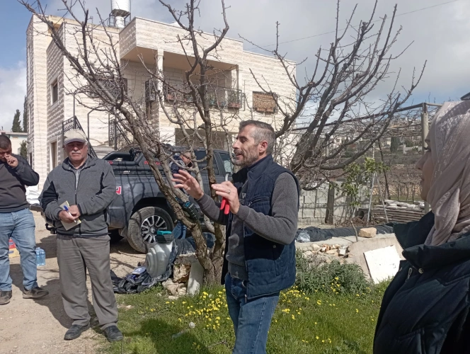 Ministry of Agriculture: North Hebron Agriculture Directorate, in partnership with Agricultural Relief, is conducting a field day for grape pruning with the participation of 30 farmers as part of the "Strengthening Resilience" project.